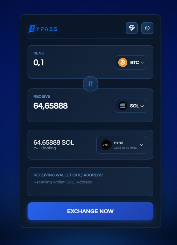 Bypass Trading Interface - BTC to SOL conversion